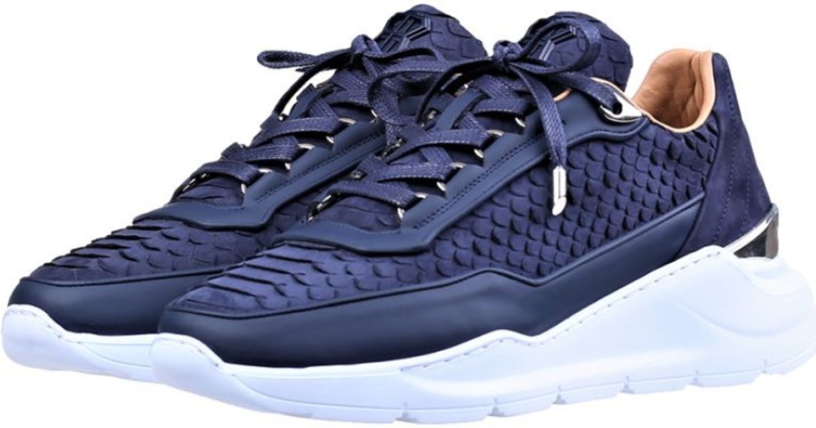 Heren Benjamin Berner | Benjamin Berner Python Cut Matt Nappa Hector Sneaker Blauw