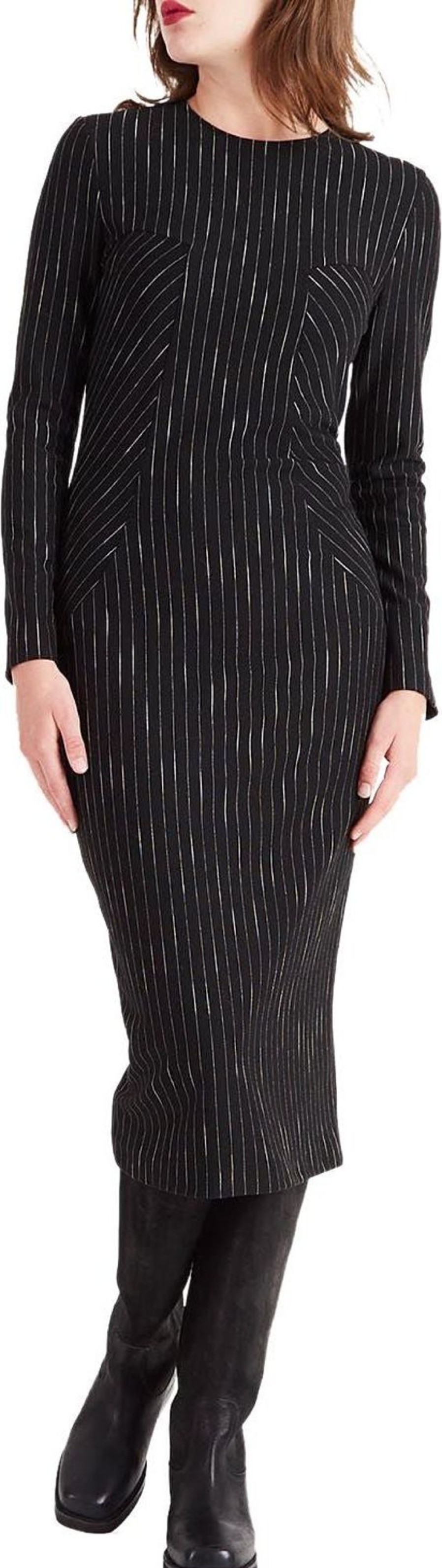 Dames Pinko | Pinko Dress "Astrorobot" In Pinstripe Zwart