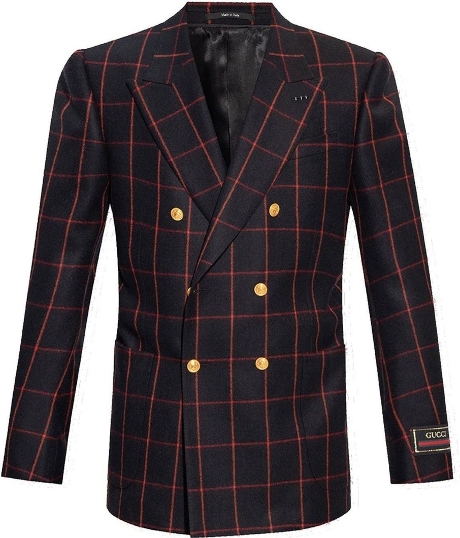 Heren Gucci | Gucci Gucci Wool Checked Blazer Zwart