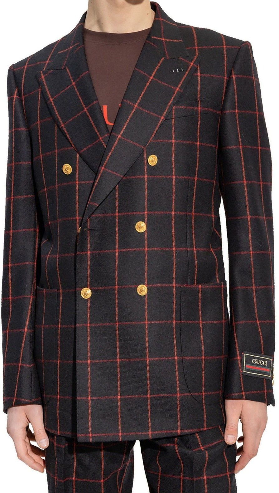 Heren Gucci | Gucci Gucci Wool Checked Blazer Zwart