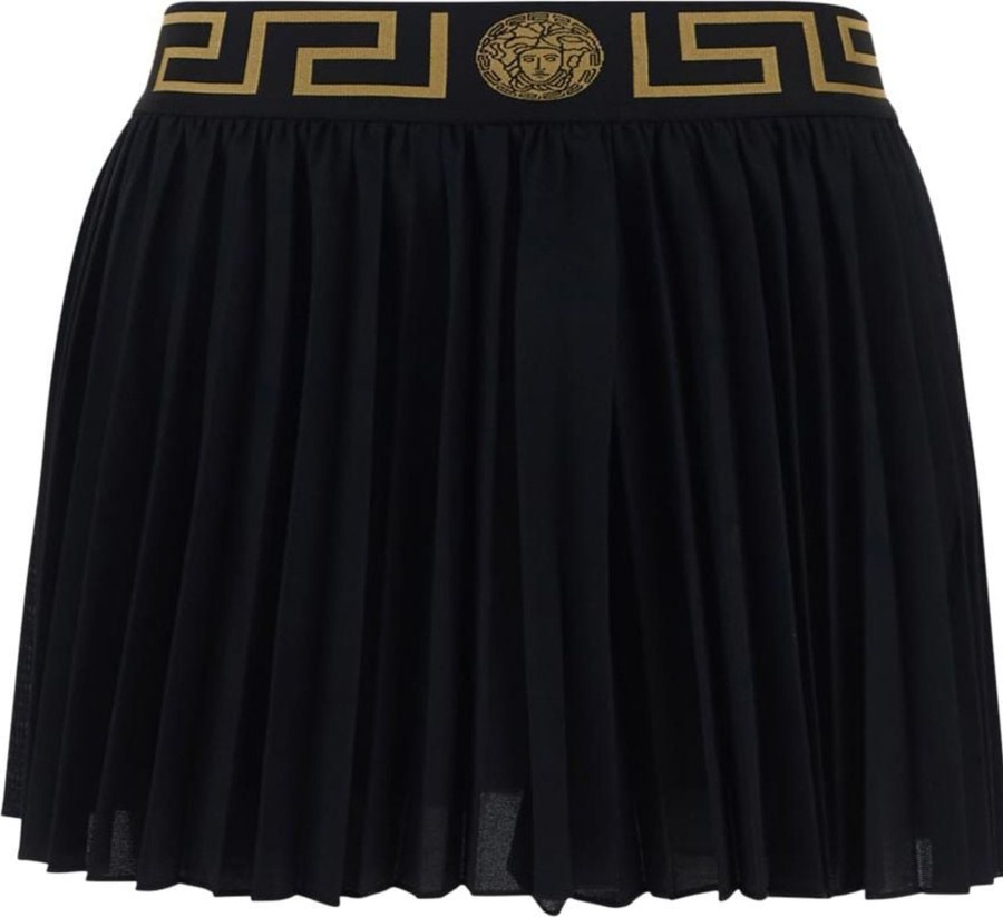 Dames Versace | Versace Greca Border Pleated Shorts Zwart