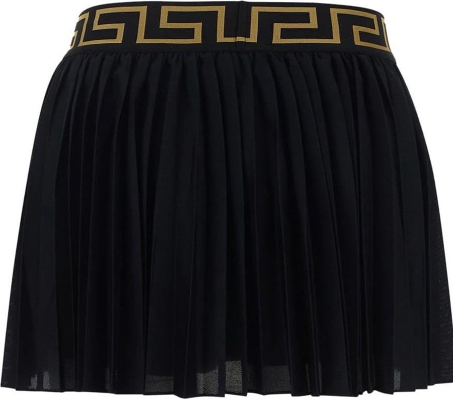 Dames Versace | Versace Greca Border Pleated Shorts Zwart