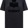 Dames Isabel Marant | Isabel Marant Linen T-Shirt With Flocked Logo Zwart