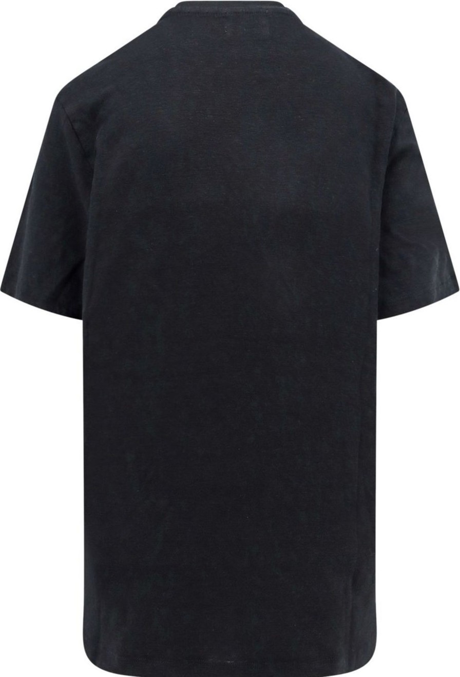 Dames Isabel Marant | Isabel Marant Linen T-Shirt With Flocked Logo Zwart