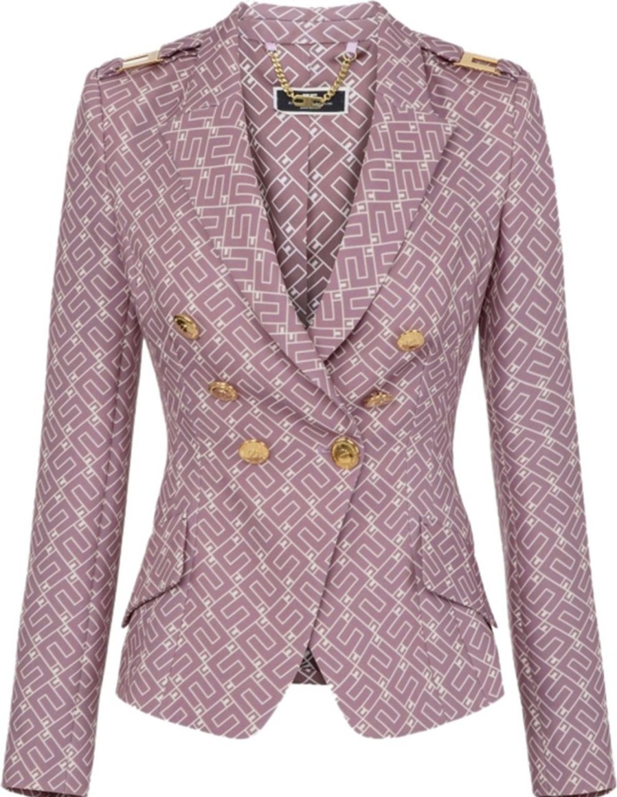 Dames Elisabetta Franchi | Elisabetta Franchi Blazer Logoprint Candy Violet Paars