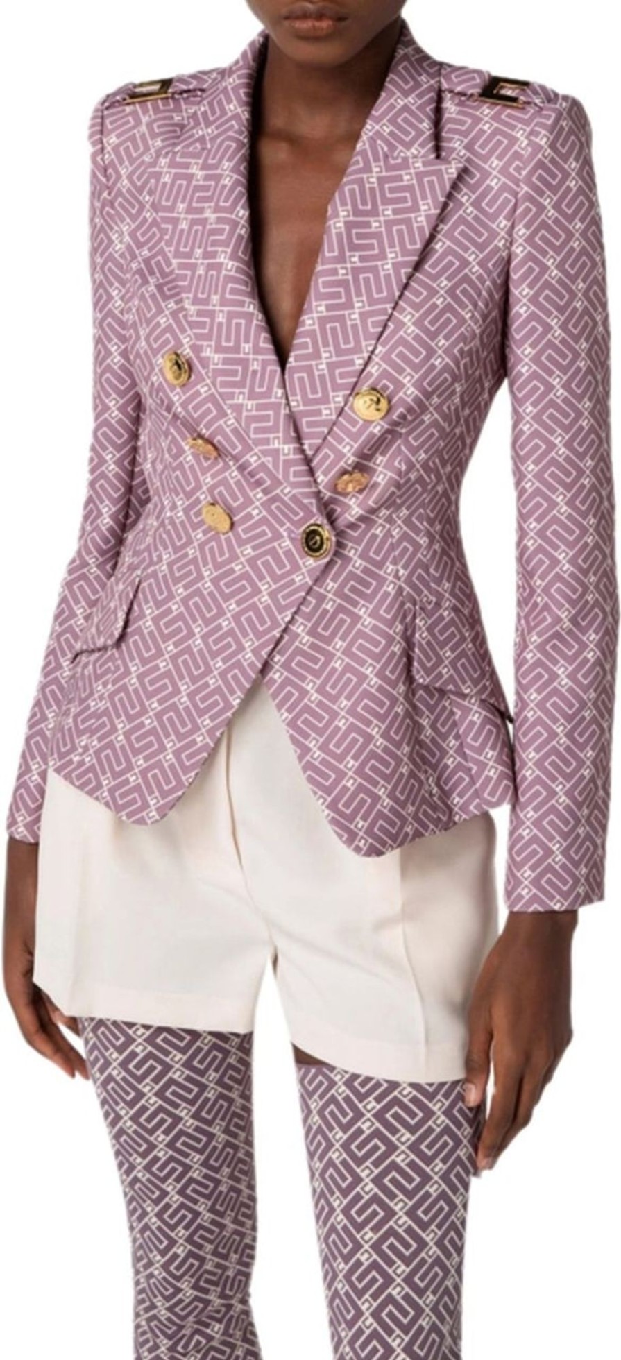 Dames Elisabetta Franchi | Elisabetta Franchi Blazer Logoprint Candy Violet Paars