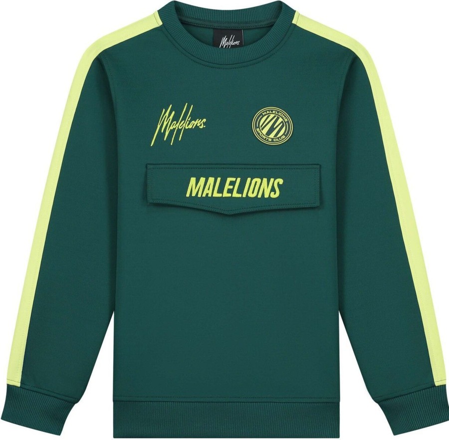 Kids Malelions Truien | Malelions Academy Sweater - Teal/Lime Blauw