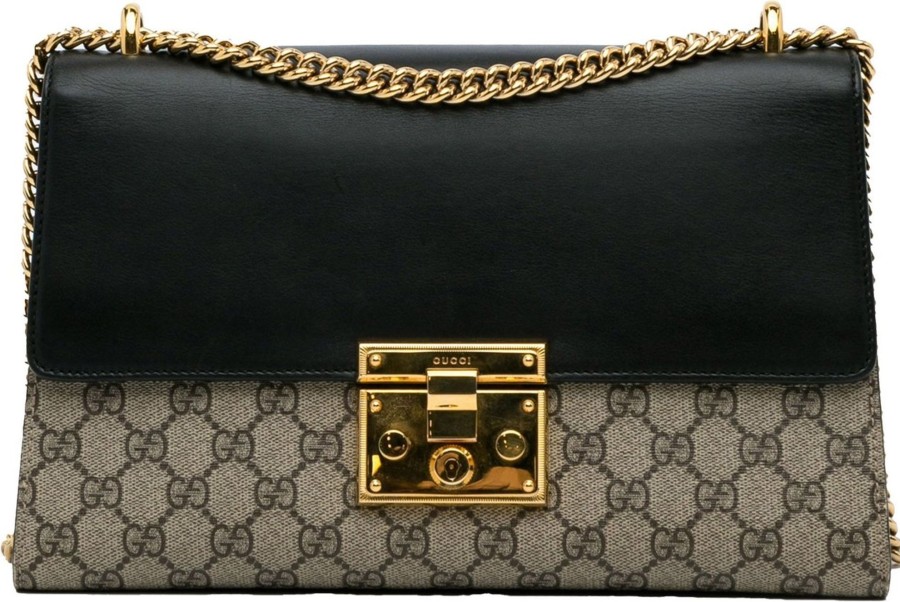 Dames Gucci | Gucci Medium Gg Supreme Padlock Shoulder Bag Bruin