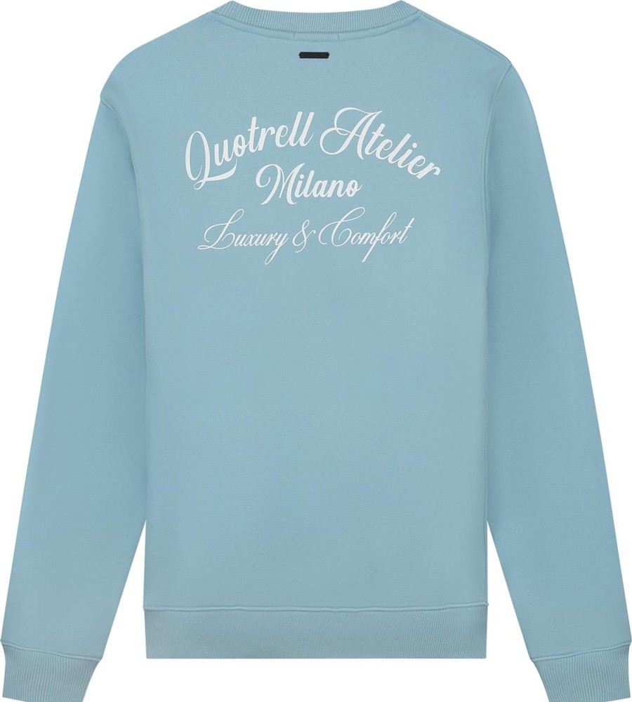 Heren Quotrell | Quotrell Atelier Milano Crewneck | Light Blue/White Blauw