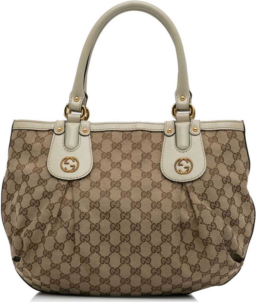 Dames Gucci | Gucci Gg Canvas Scarlett Tote Bag Bruin