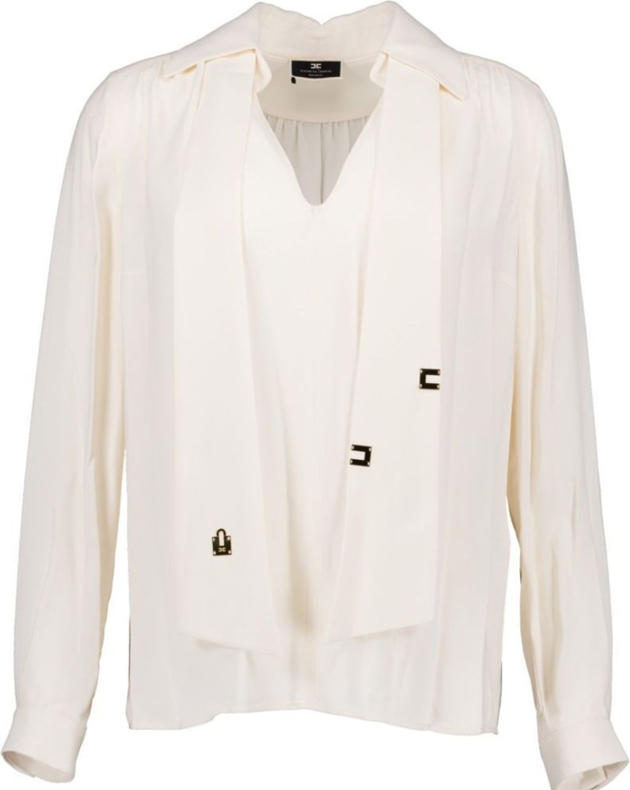 Dames Elisabetta Franchi | Elisabetta Franchi Elisabetta Franchi Blouse Ecru Viscose Maat 46 It Blouses Ecru Wit