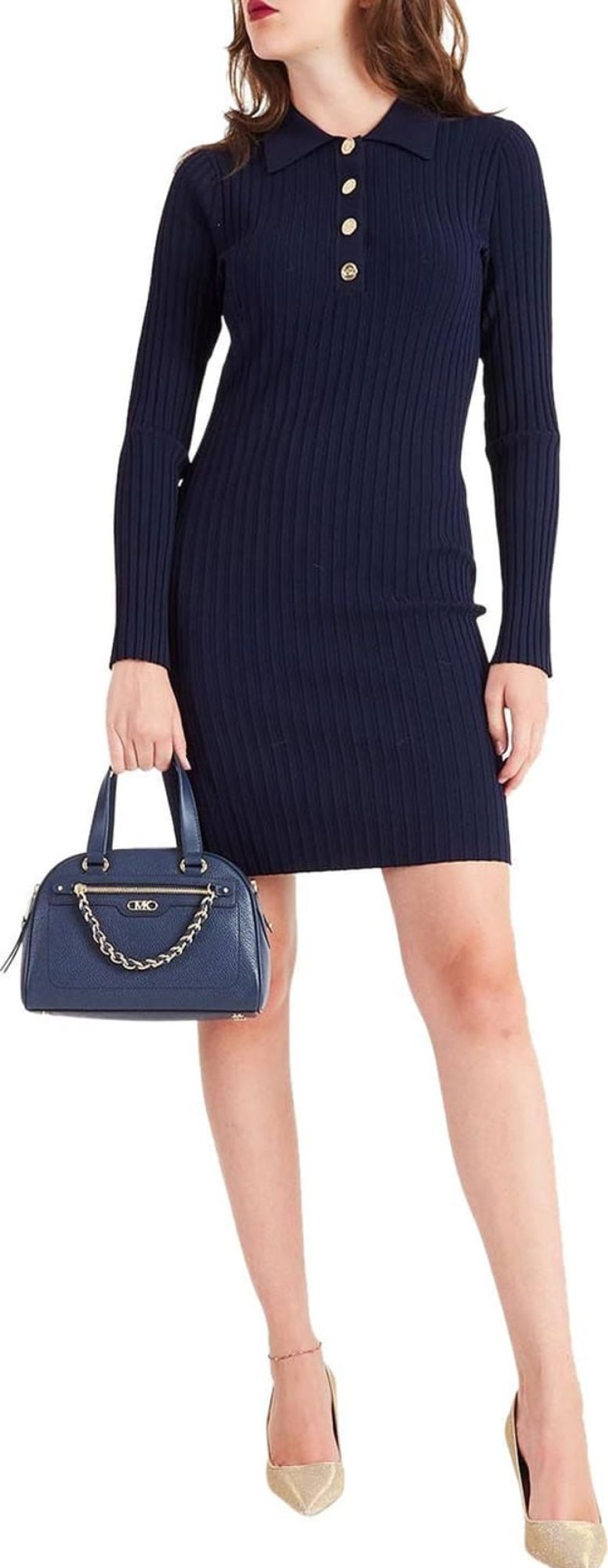 Dames Michael Kors | Michael Kors Ribbed Long Sleeve Polo Blauw