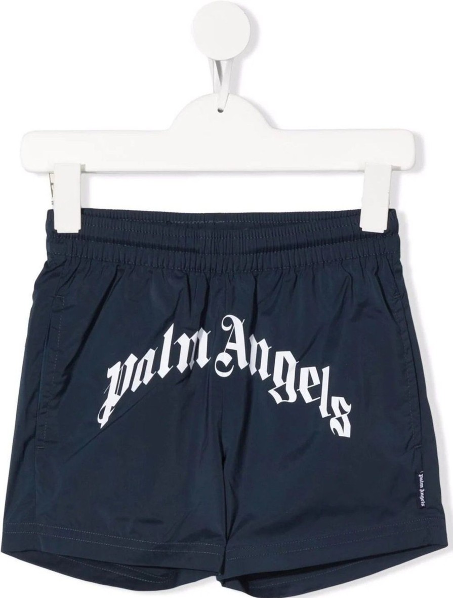 Kids Palm Angels Badkleding | Palm Angels Beacwear Pants Logo Darkblue (Navy) Blauw