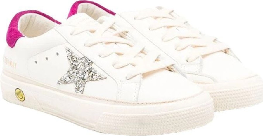 Kids Golden Goose Schoenen | Golden Goose May Nappa Upper Glitter Star White Wit