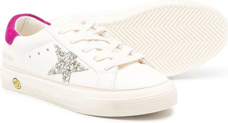 Kids Golden Goose Schoenen | Golden Goose May Nappa Upper Glitter Star White Wit