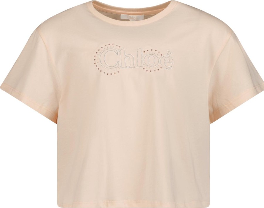 Kids Chloé Tops | Chloe Chloe Kinder Meisjes T-Shirt Licht Roze Roze