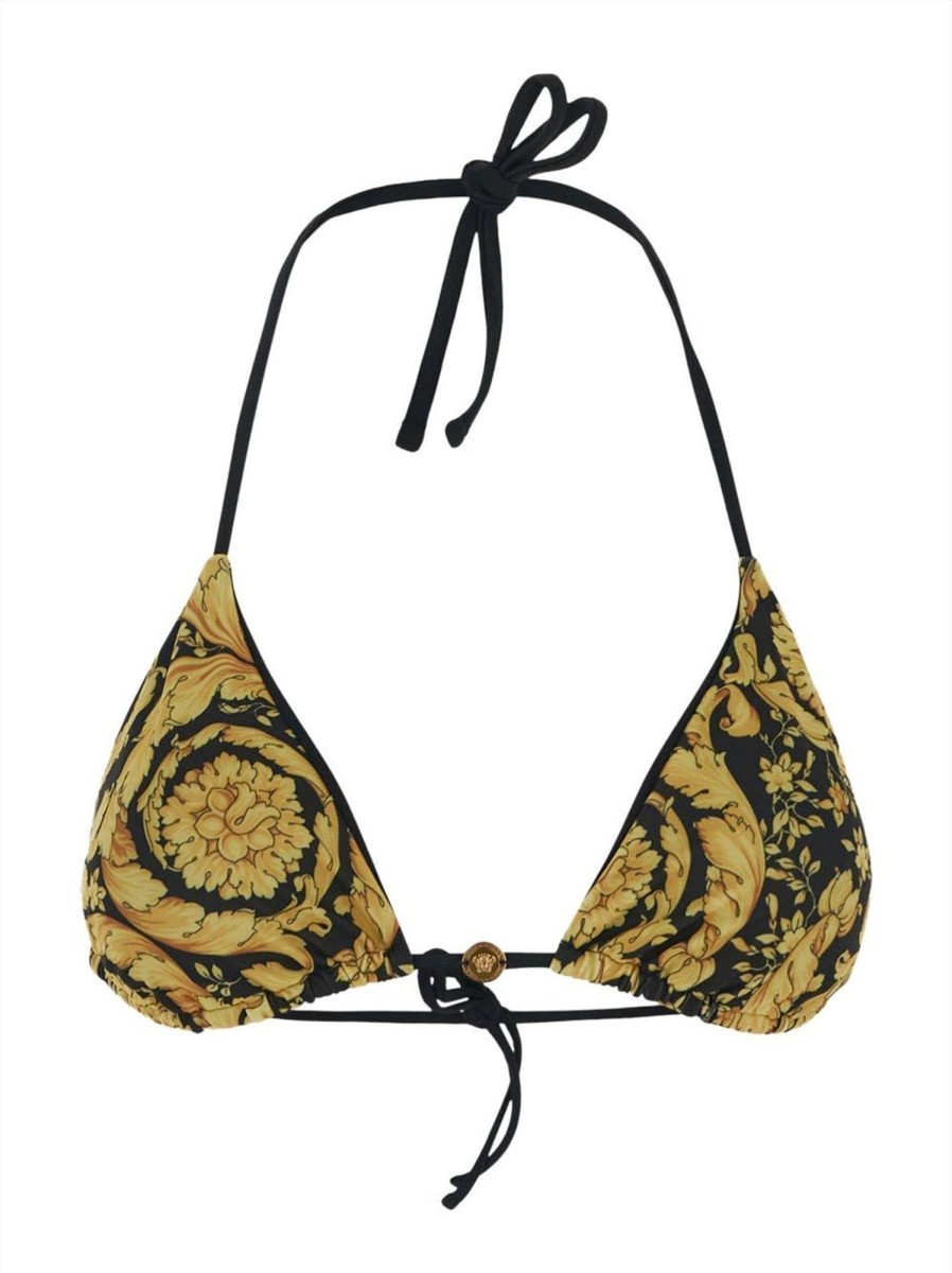 Dames Versace | Versace Barocco-Print Bikini Top Zwart