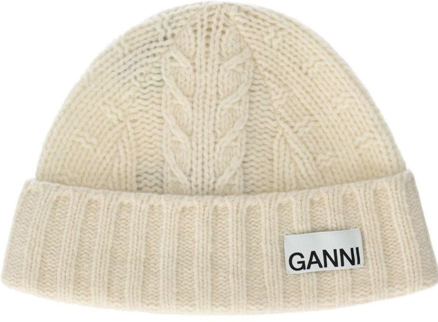 Dames Ganni | Ganni Egret White Cable Beanie White Wit