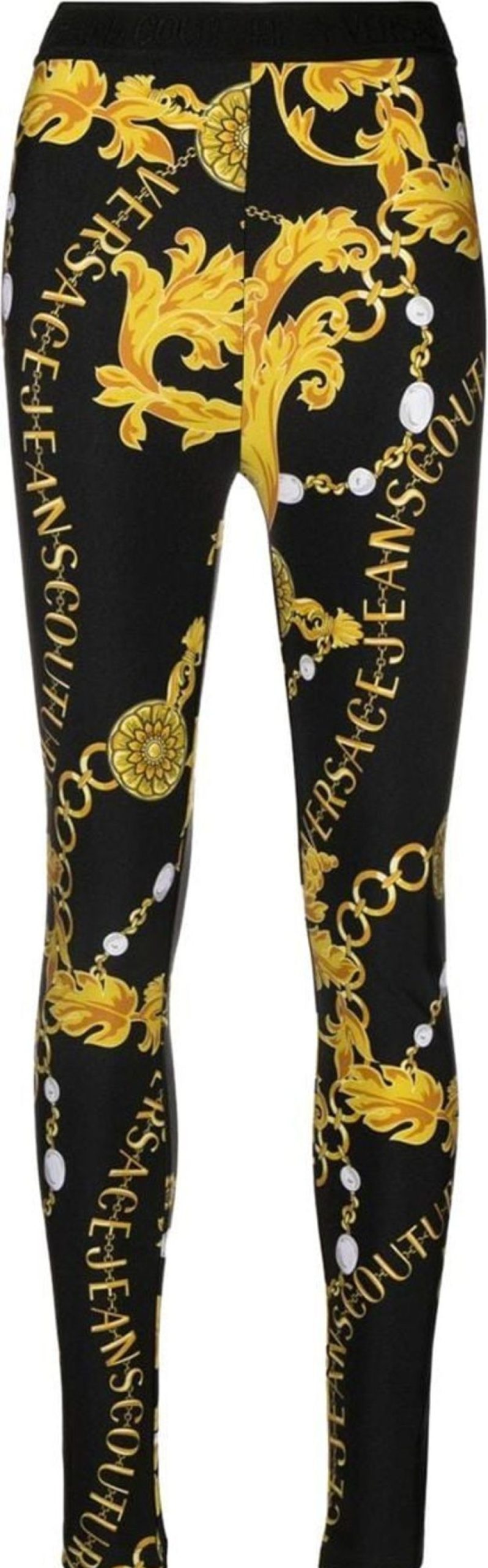 Dames Versace Jeans Couture | Versace Jeans Couture Chain Print Leggings Zwart