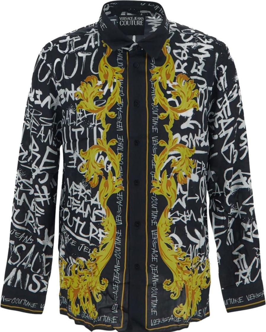 Heren Versace Jeans Couture | Versace Jeans Couture Graffiti Couture Print Shirt Zwart