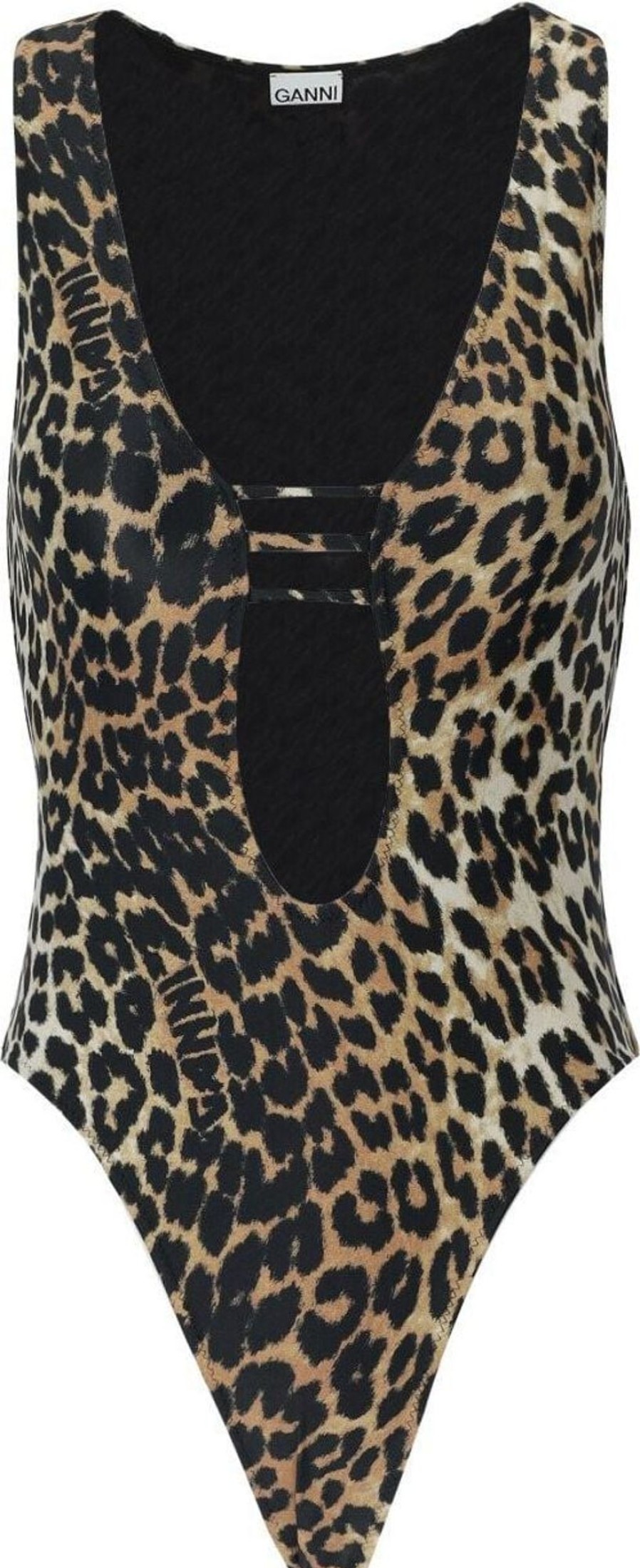 Heren Ganni | Ganni Leopard-Print Cut-Out Swimsuit Brown Bruin