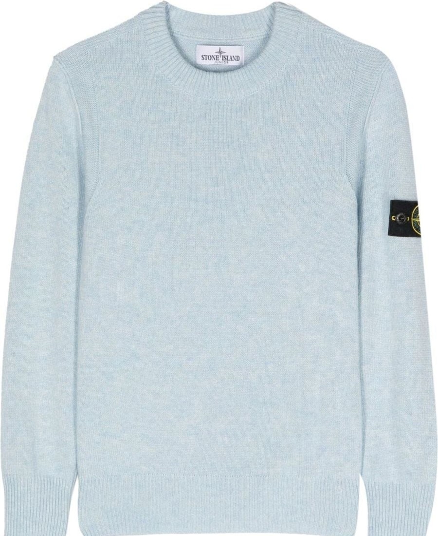 Kids Stone Island Truien | Stone Island Stone Island Neckround Melange Wool Male Blauw