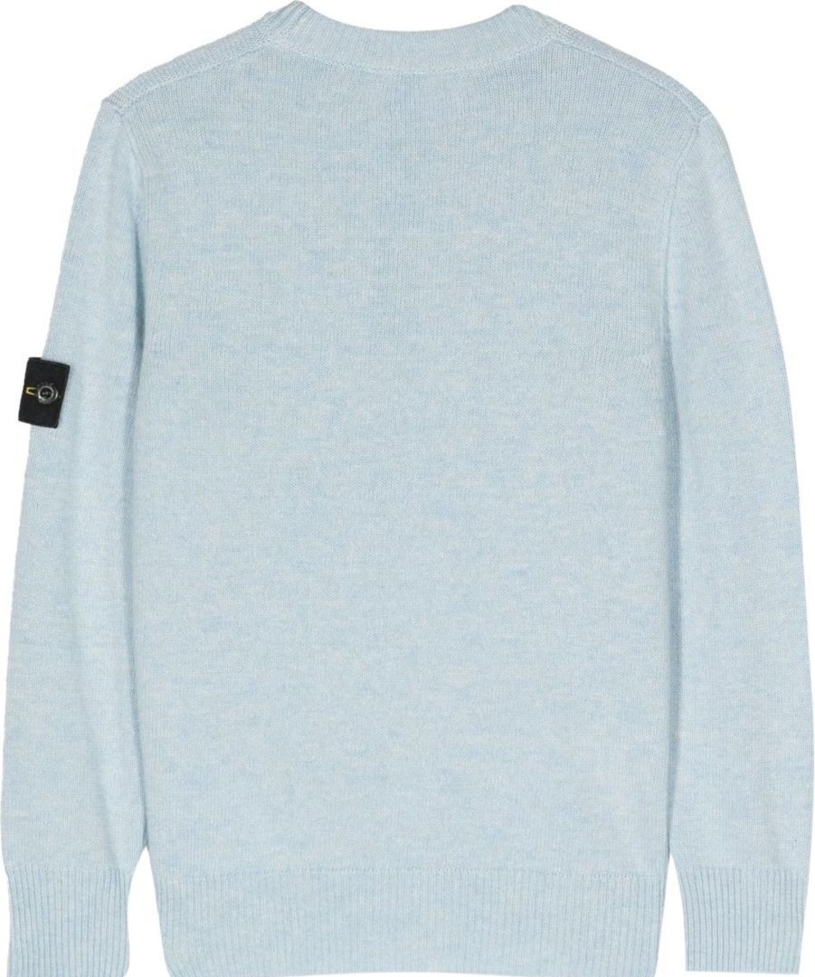 Kids Stone Island Truien | Stone Island Stone Island Neckround Melange Wool Male Blauw