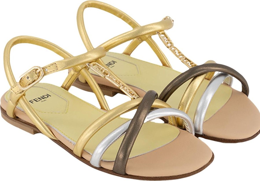 Kids Fendi Sandalen | Fendi Fendi Kinder Meisjes Sandalen Zilver Metallic