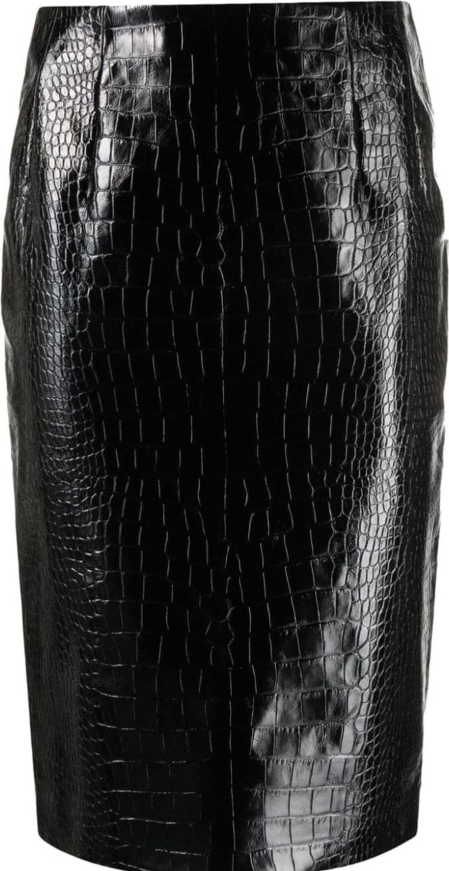 Dames Versace | Versace Croco Print Leather Midi Skirt Zwart