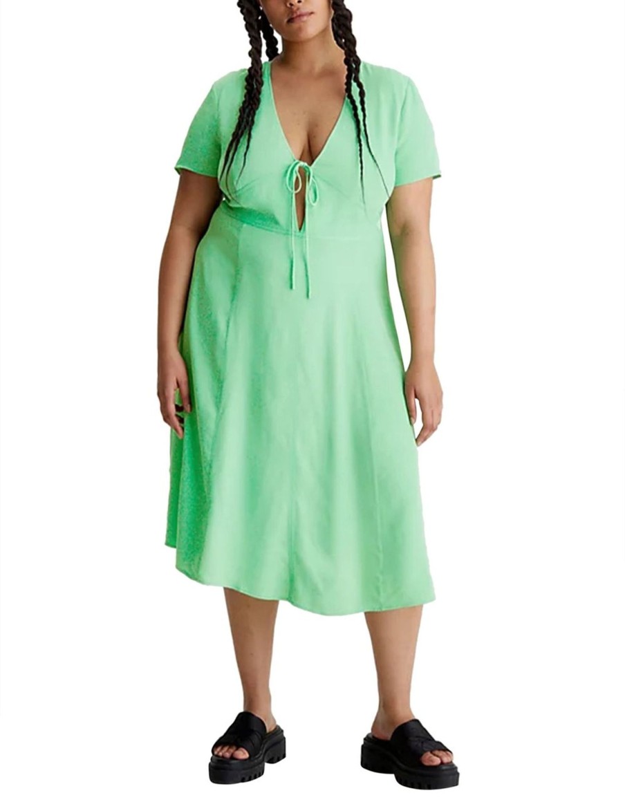 Dames Calvin Klein | Calvin Klein Calvin Klein Jurk Groen Viscose Maat L Jurken Groen Groen