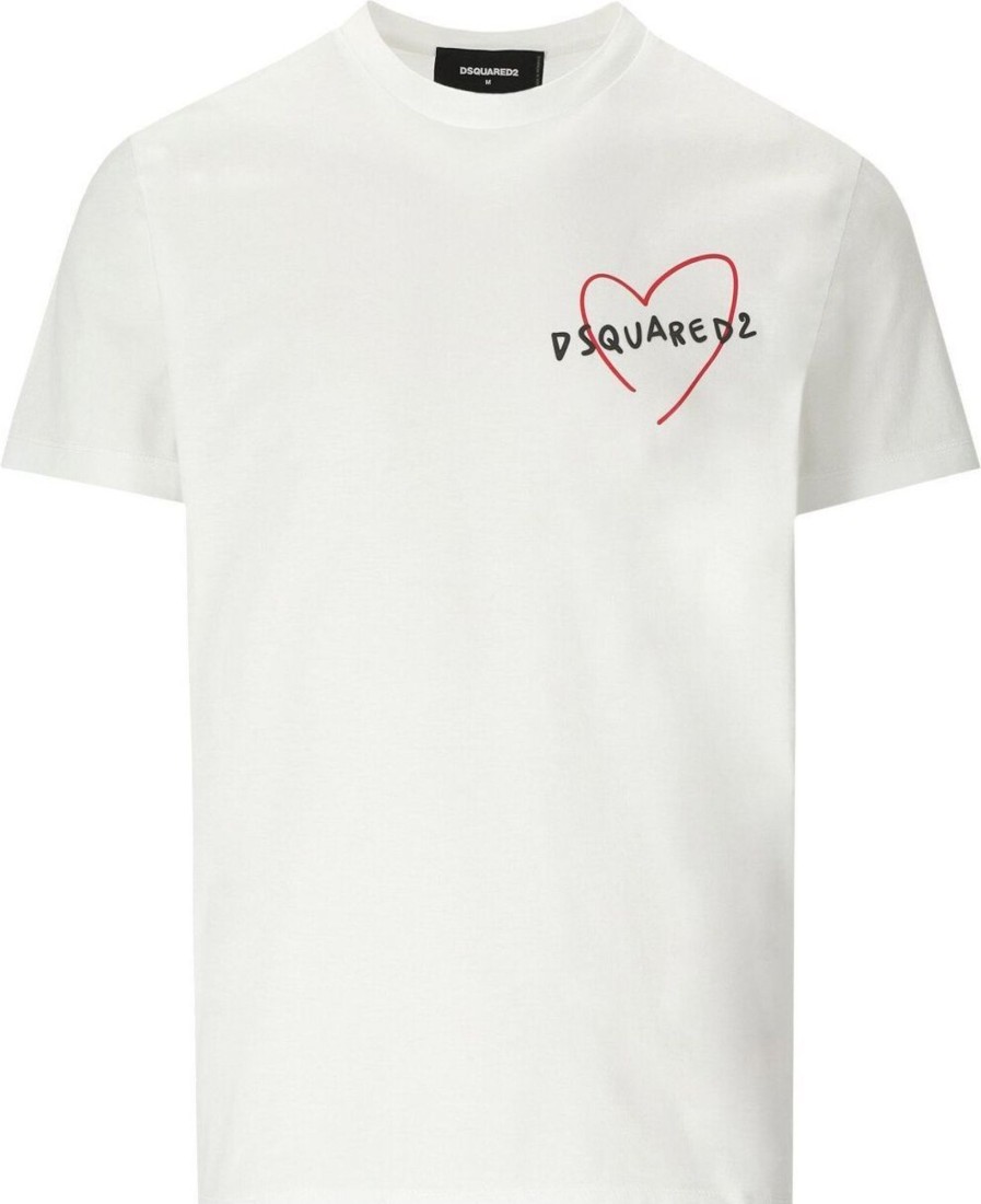 Heren Dsquared2 | Dsquared2 Cool Fit Heart White T-Shirt White Wit