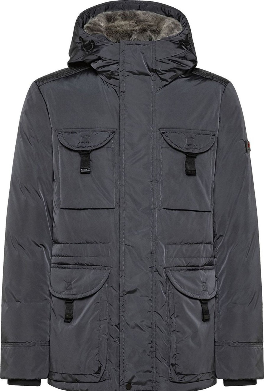 Heren Peuterey | Peuterey Aiptek Nbe 03 Fur - Field Jacket Van Irisirende Tafzijde Grijs