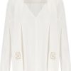 Dames Elisabetta Franchi | Elisabetta Franchi Ivory Blouse With Scarf Beige Beige