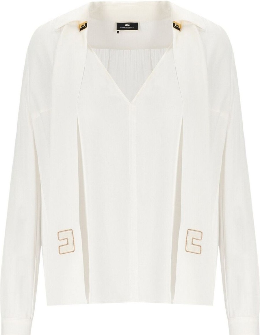 Dames Elisabetta Franchi | Elisabetta Franchi Ivory Blouse With Scarf Beige Beige