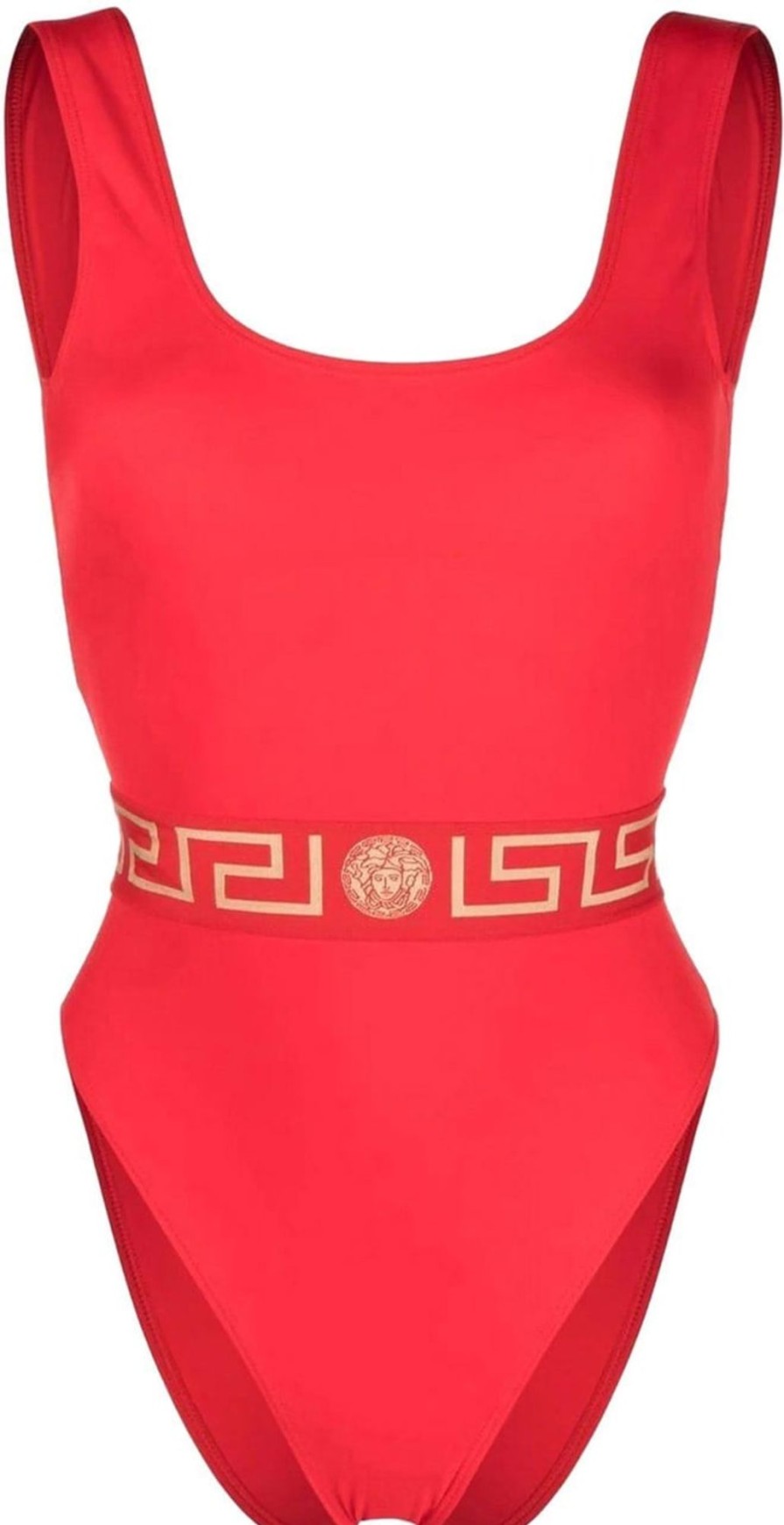 Dames Versace | Versace Greca Waistband One-Piece Swimsuit Rood