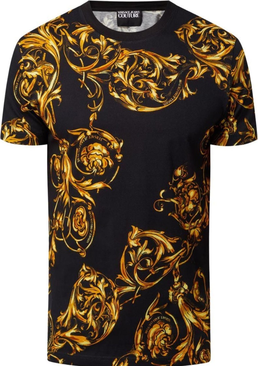 Heren Versace Jeans Couture | Versace Jeans Couture Versace Jeans Couture T-Shirt Allover Print Black/Gold Zwart