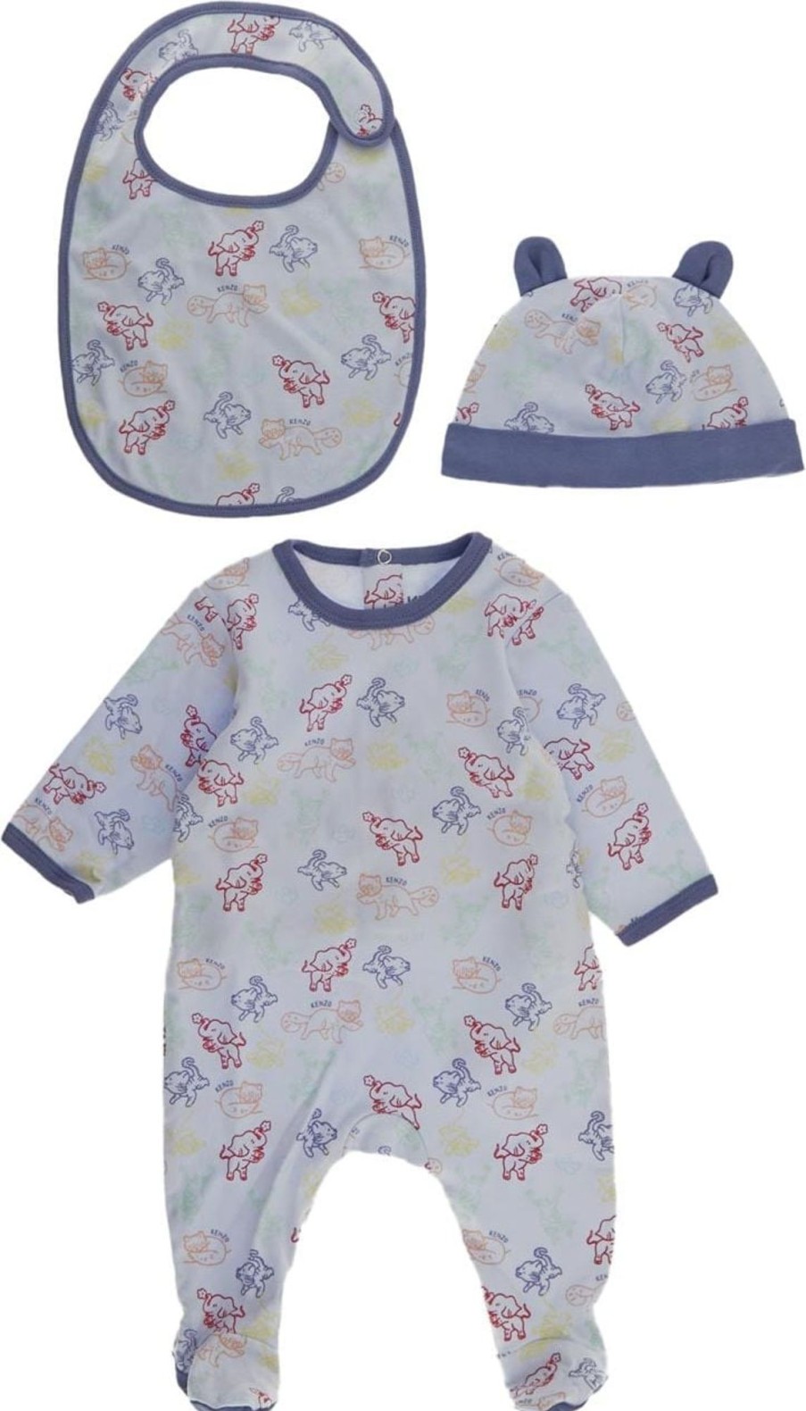 Kids Kenzo Badkleding | Kenzo Cotton Onesie, Bib & Hat Set Blauw