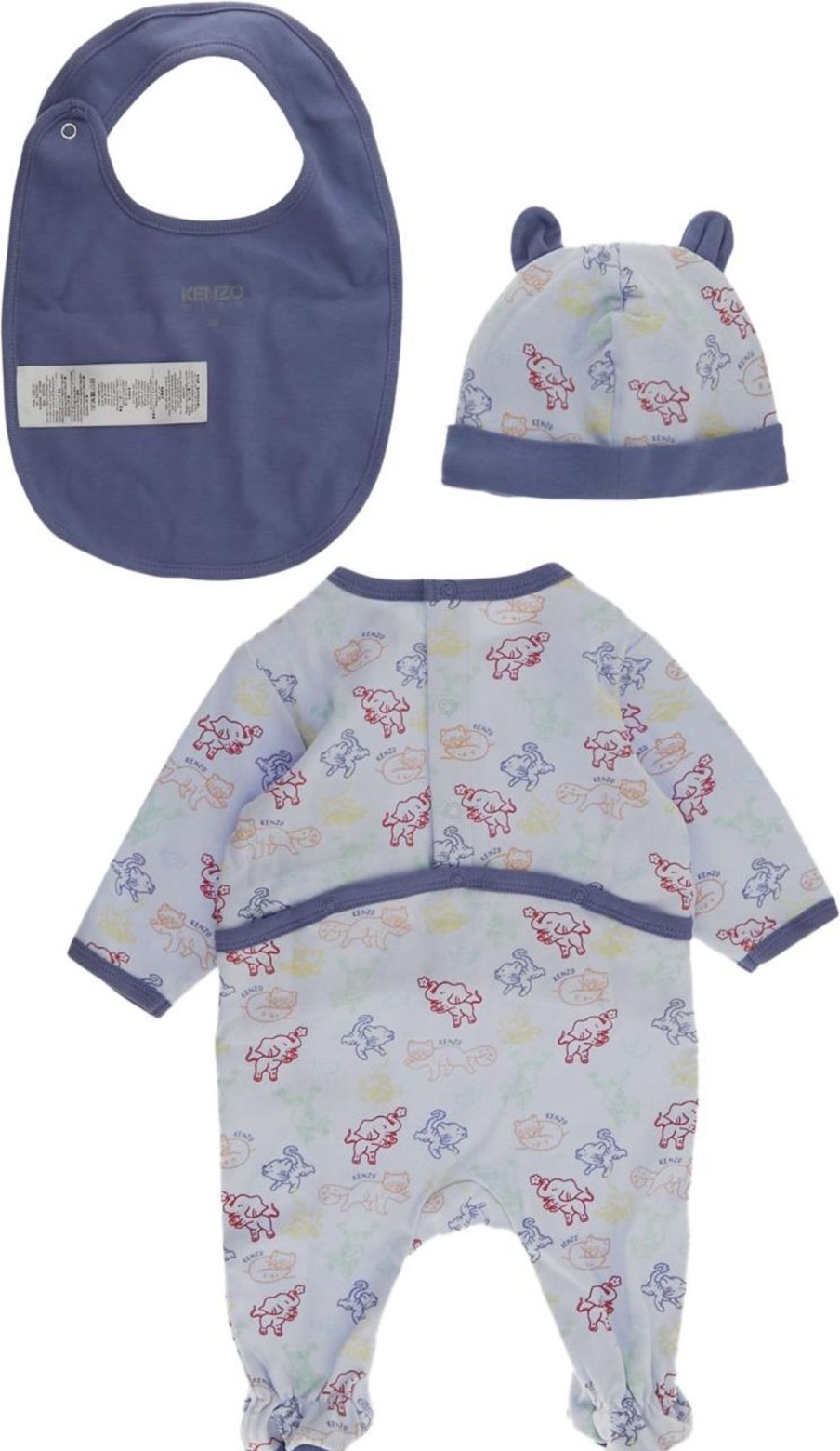 Kids Kenzo Badkleding | Kenzo Cotton Onesie, Bib & Hat Set Blauw