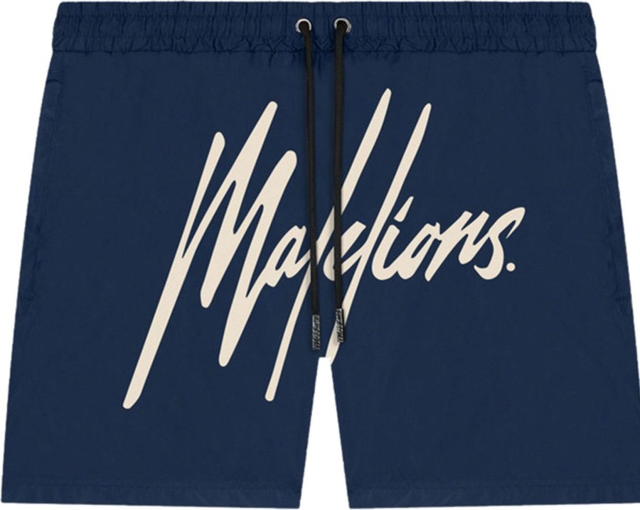 Heren Malelions | Malelions Essentials Swimshort - Navy/Beige Blauw