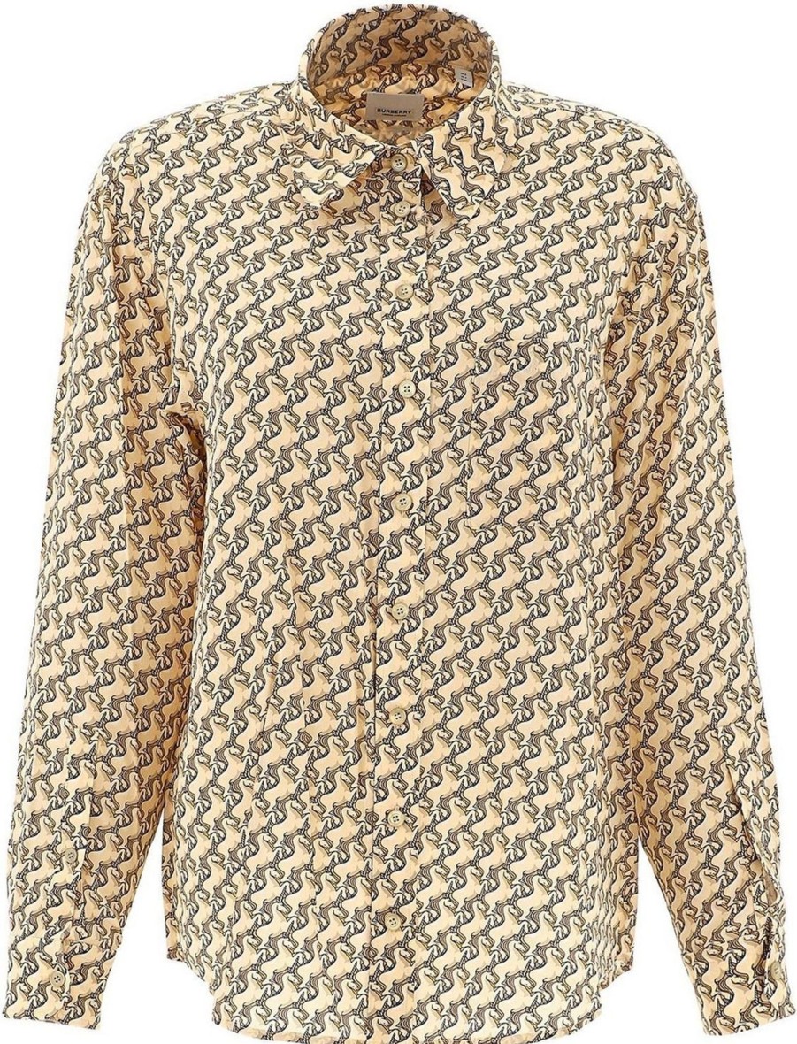 Dames Burberry | Burberry Burberry Unicorn Print Silk Shirt Beige