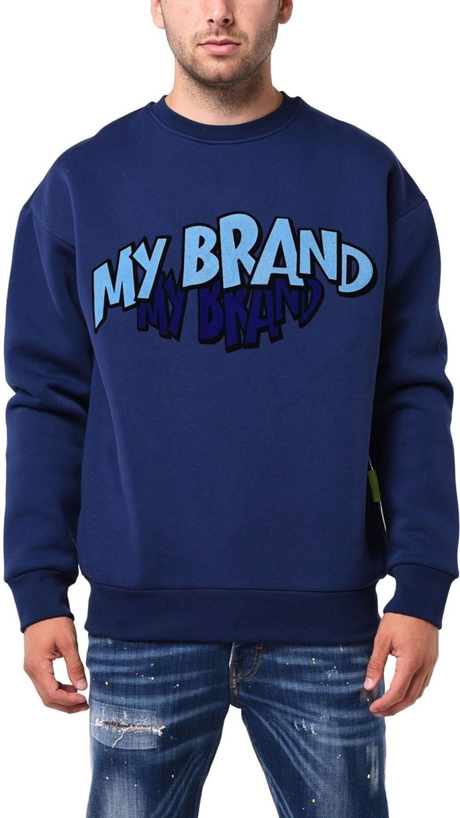 Heren My Brand | My Brand Mb Double Branded Flock G Sweater Blauw