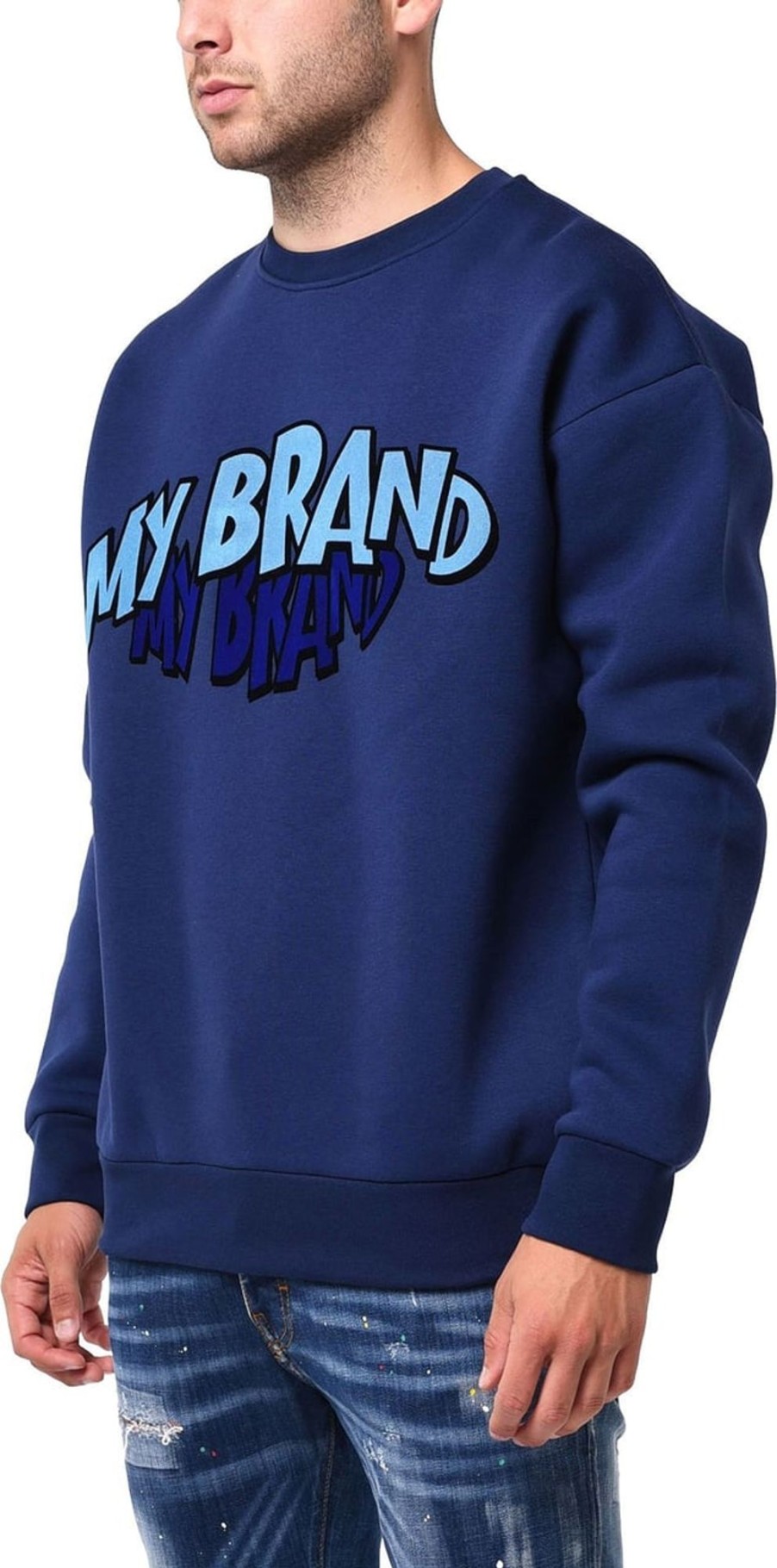 Heren My Brand | My Brand Mb Double Branded Flock G Sweater Blauw