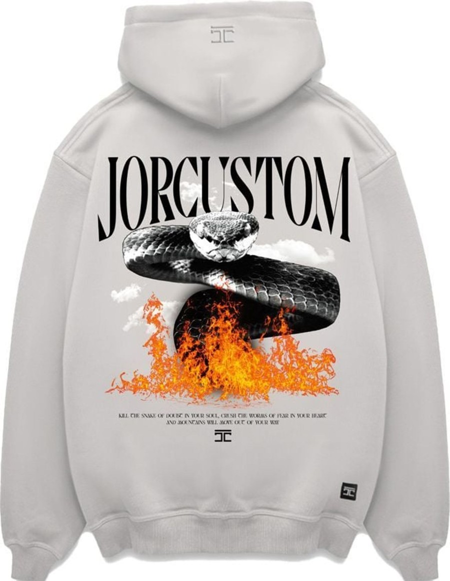 Heren JORCUSTOM | Jorcustom Snake Zipped Hoodie Lightgrey Grijs