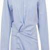 Dames OFF-WHITE | Off-White Stripe Poplin Twist Shirt Dress Blauw