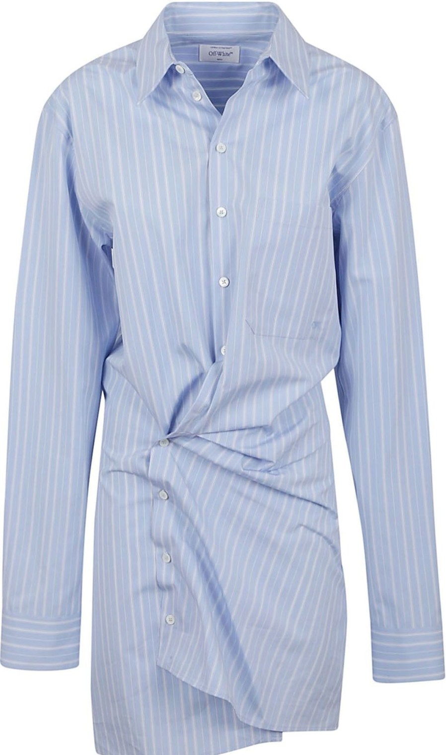 Dames OFF-WHITE | Off-White Stripe Poplin Twist Shirt Dress Blauw