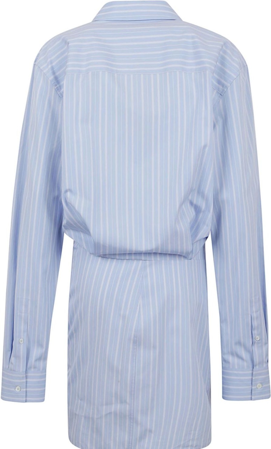 Dames OFF-WHITE | Off-White Stripe Poplin Twist Shirt Dress Blauw