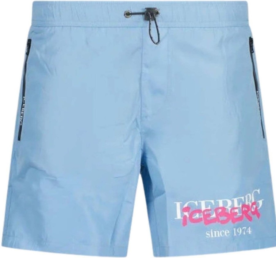 Heren Iceberg | Iceberg Iceberg Badkleding Lichtblauw Maat S Zwembroeken Lichtblauw Blauw