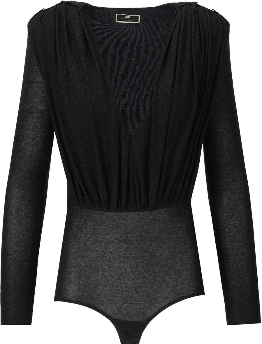 Heren Elisabetta Franchi | Elisabetta Franchi Black Draped Bodysuit Black Zwart