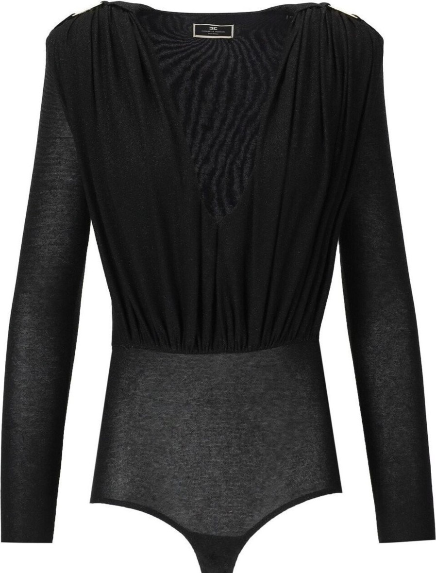 Heren Elisabetta Franchi | Elisabetta Franchi Black Draped Bodysuit Black Zwart