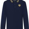 Kids Versace T-Shirts | Versace Polo Piquet + Greca + Medusa Embroidery Blauw